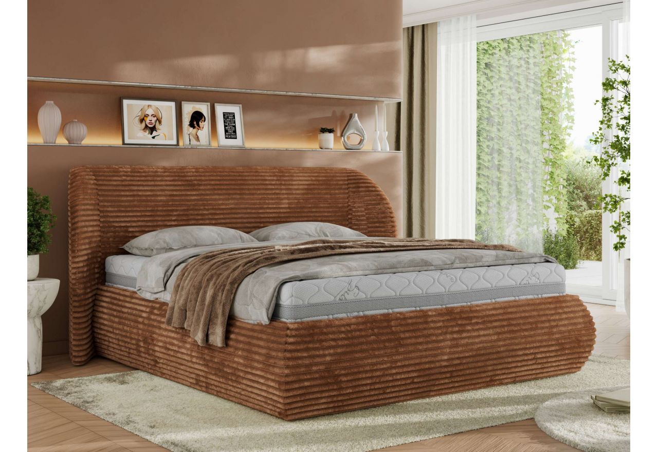 Łóżko tapicerowane CAELA CLASSIC 180x200 - materac piankowy - pomarańczowy, sztruks