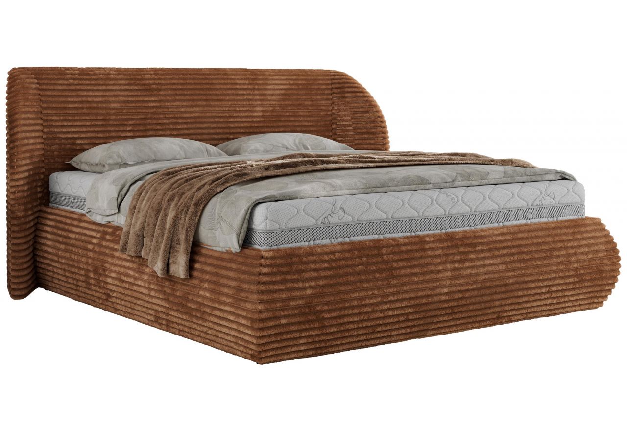 Łóżko tapicerowane CAELA CLASSIC 180x200 - materac piankowy - pomarańczowy, sztruks