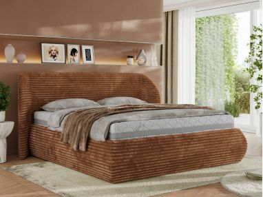 Łóżko tapicerowane CAELA CLASSIC 140x200 - materac pocket - pomarańczowy, sztruks