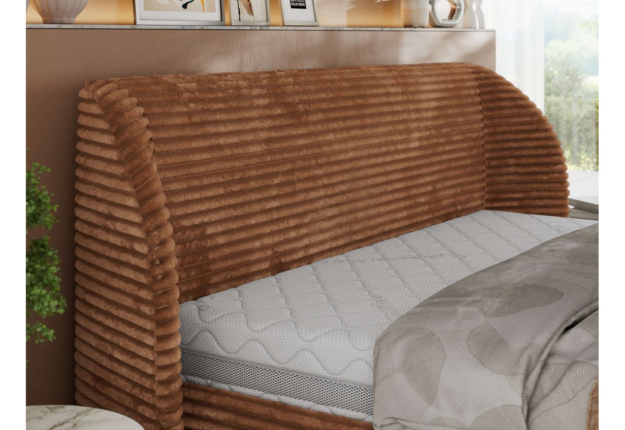 Łóżko tapicerowane CAELA CLASSIC 200x200 - materac pocket - pomarańczowy, sztruks