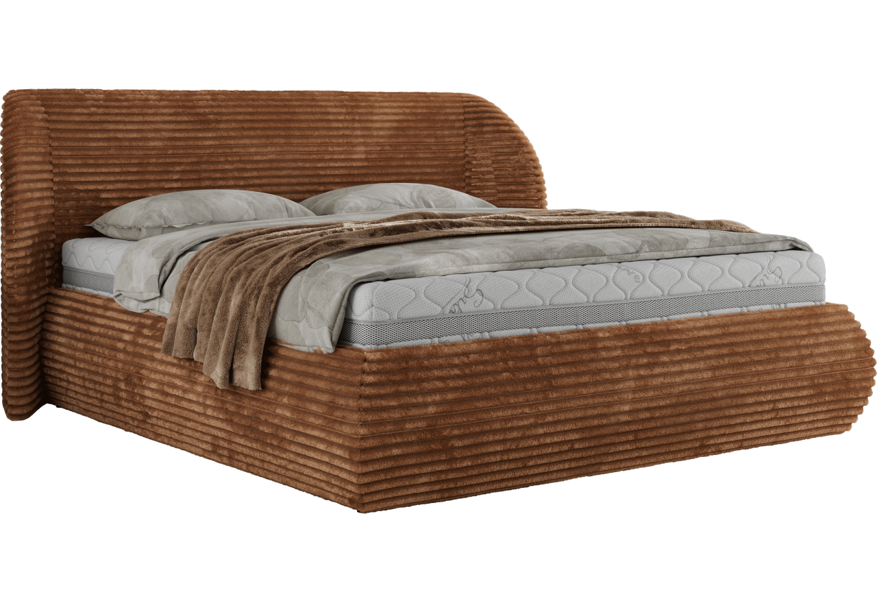 Łóżko tapicerowane CAELA CLASSIC 140x200 - materac multipocket - pomarańczowy, sztruks