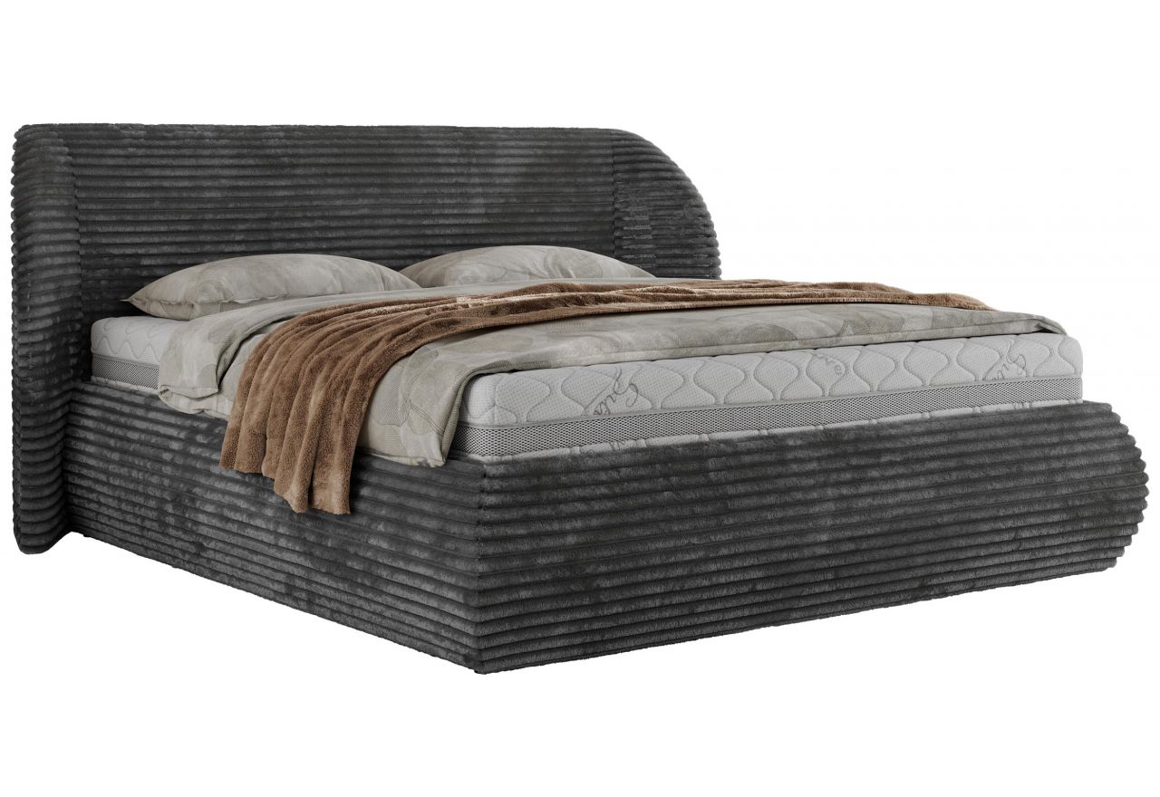Łóżko tapicerowane CAELA CLASSIC 160x200 - materac pocket - szary, sztruks