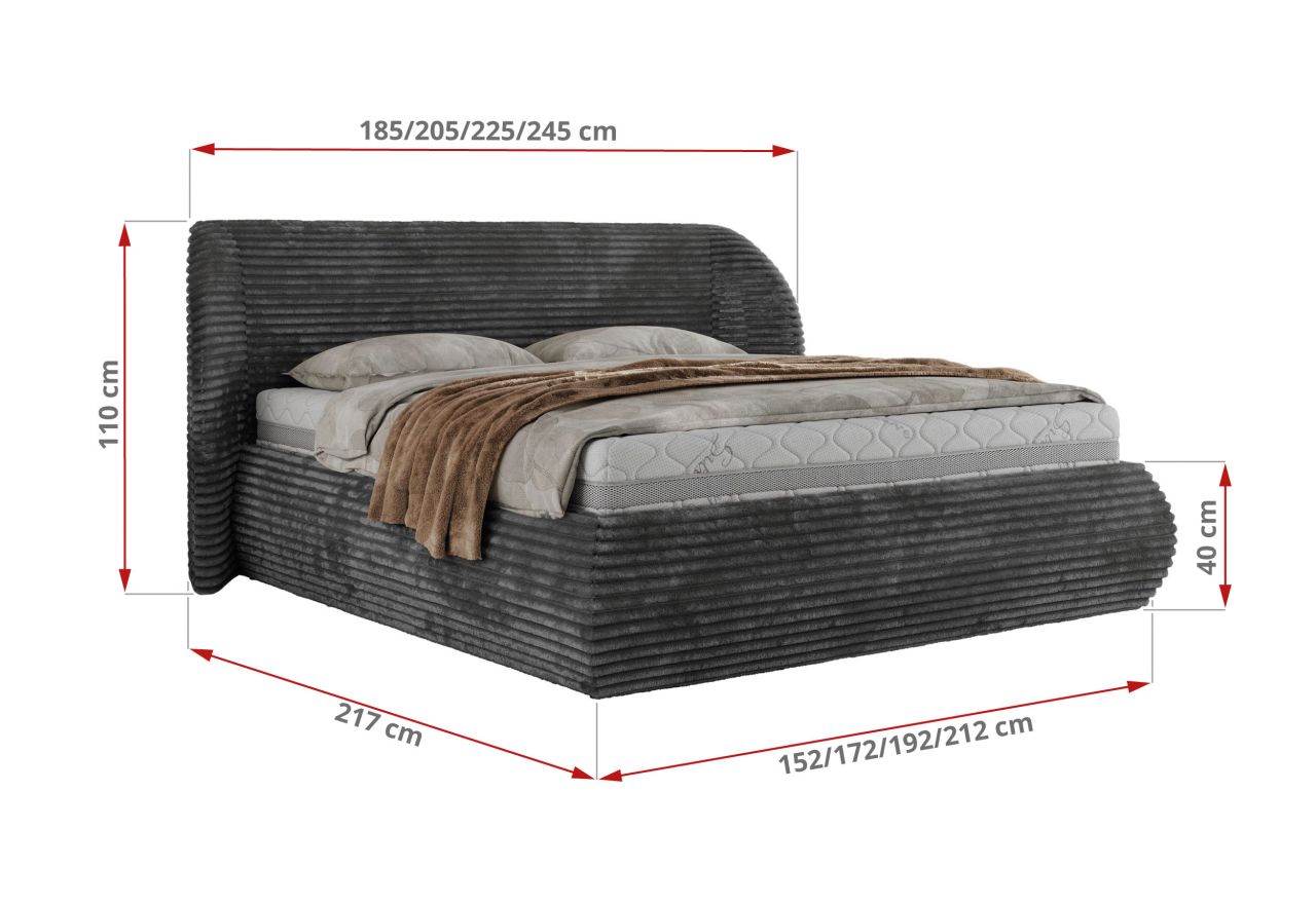 Łóżko tapicerowane CAELA CLASSIC 160x200 - materac pocket - szary, sztruks