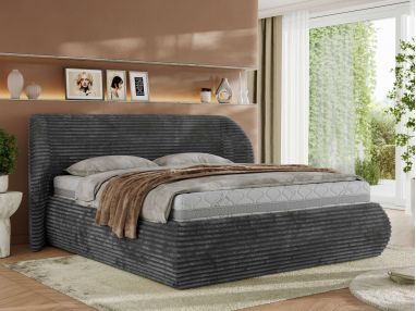 Łóżko tapicerowane CAELA CLASSIC 200x200 - materac pocket - szary, sztruks