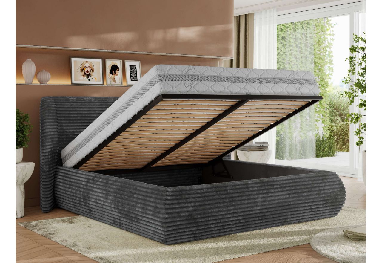 Łóżko tapicerowane CAELA CLASSIC 200x200 - materac pocket - szary, sztruks