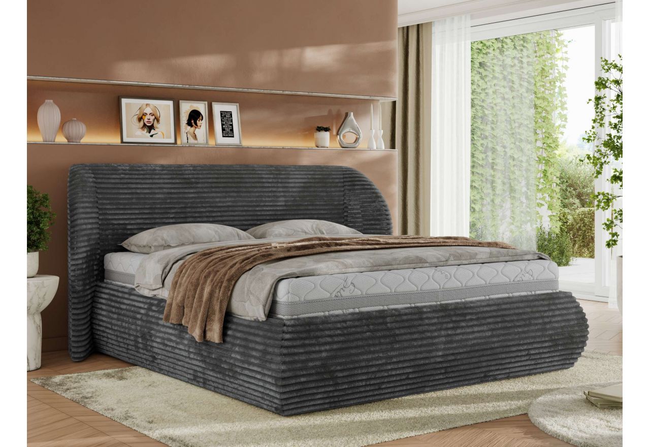 Łóżko tapicerowane CAELA CLASSIC 200x200 - materac multipocket - szary, sztruks