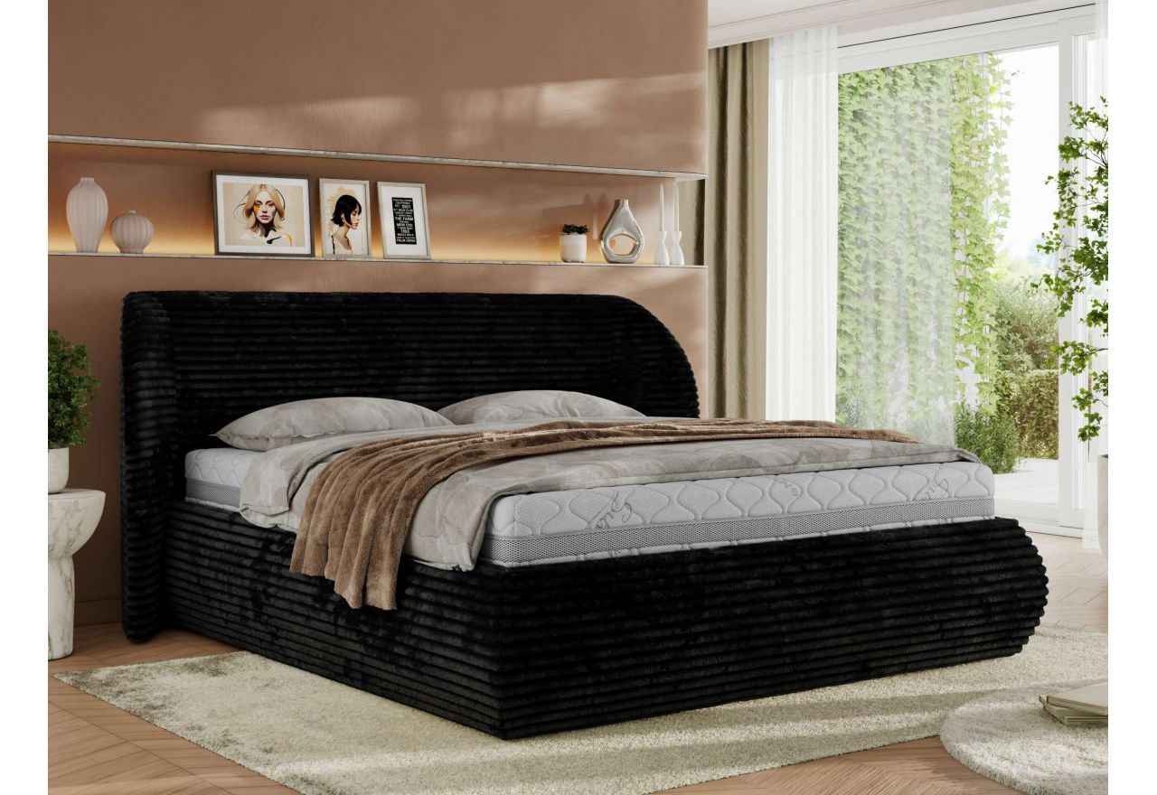 Łóżko tapicerowane CAELA CLASSIC 140x200 - czarny, sztruks