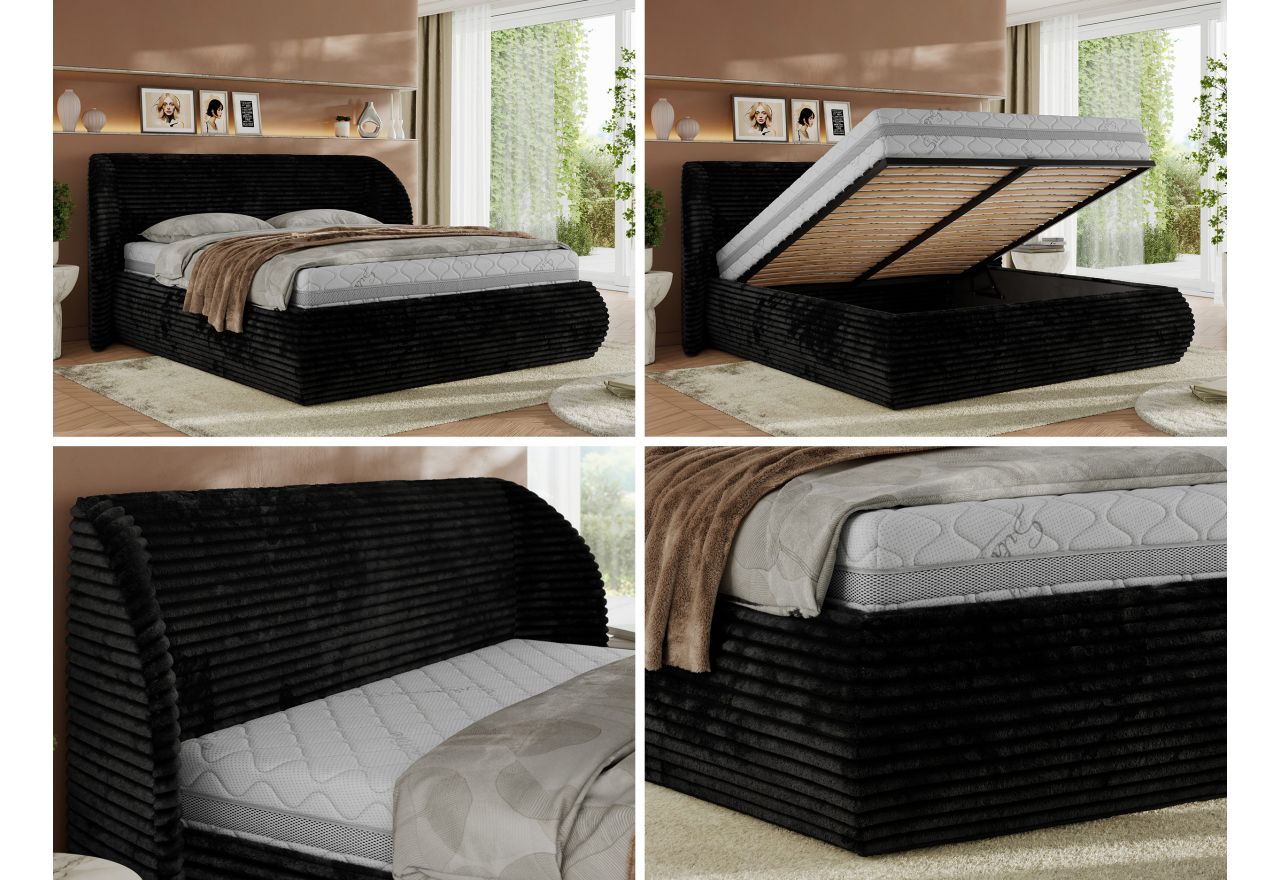 Łóżko tapicerowane CAELA CLASSIC 200x200 - czarny, sztruks