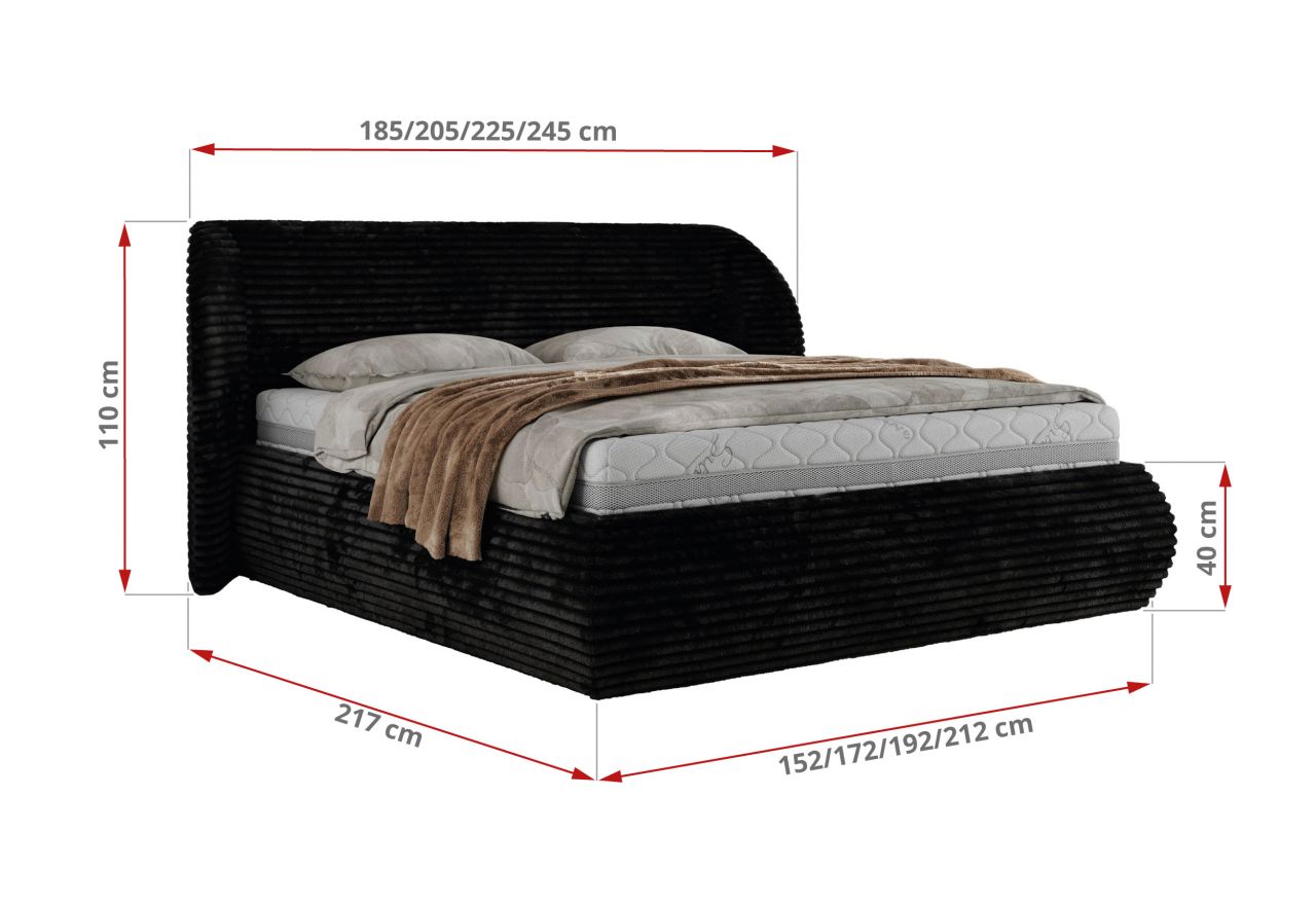 Łóżko tapicerowane CAELA CLASSIC 140x200 - materac piankowy - czarny, sztruks