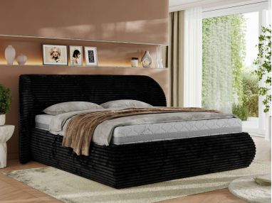 Łóżko tapicerowane CAELA CLASSIC 200x200 - materac piankowy - czarny, sztruks