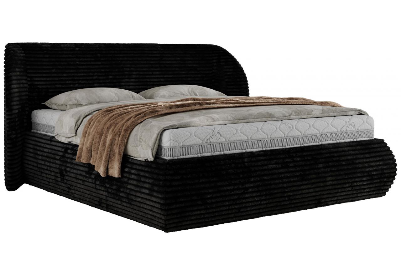 Łóżko tapicerowane CAELA CLASSIC 140x200 - materac multipocket - czarny, sztruks