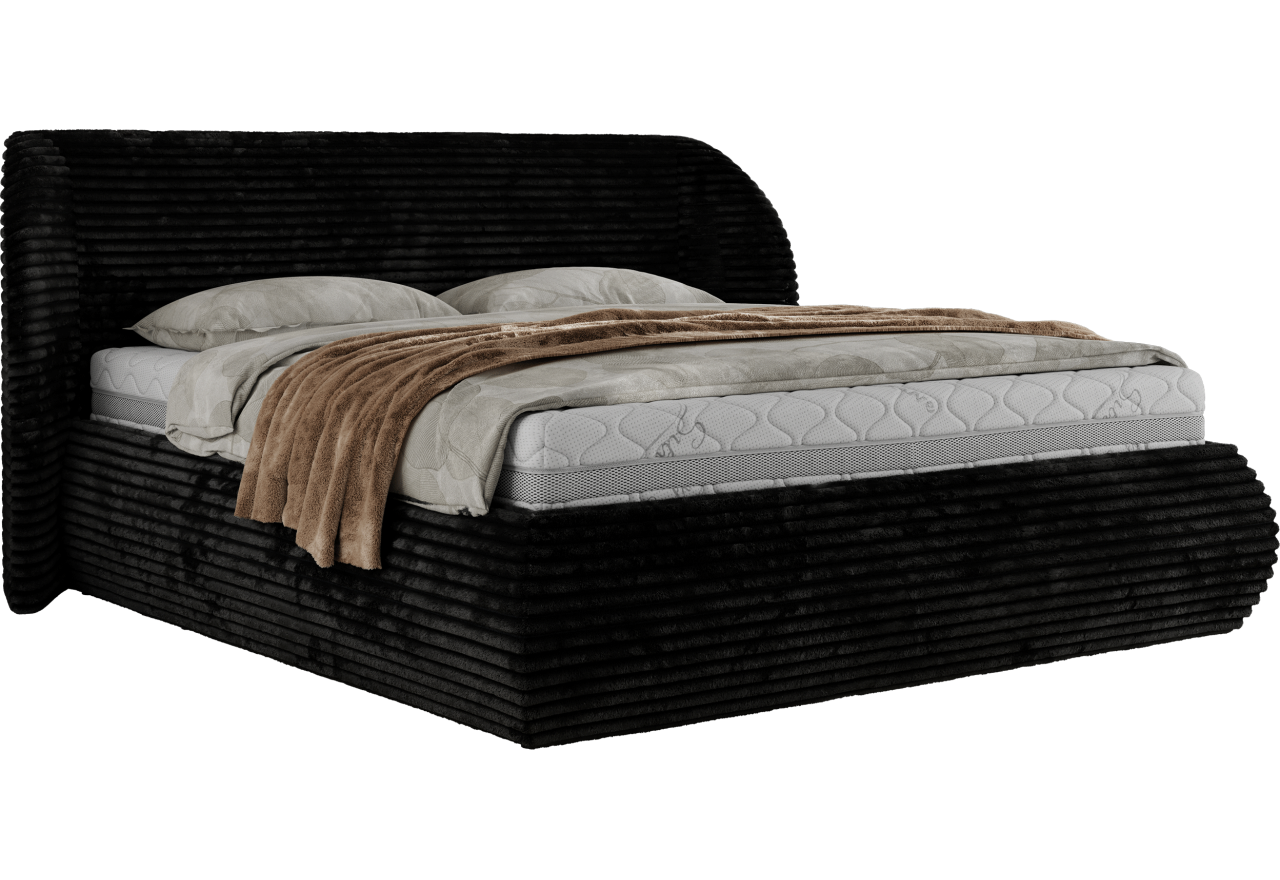 Łóżko tapicerowane CAELA CLASSIC 160x200 - materac multipocket - czarny, sztruks