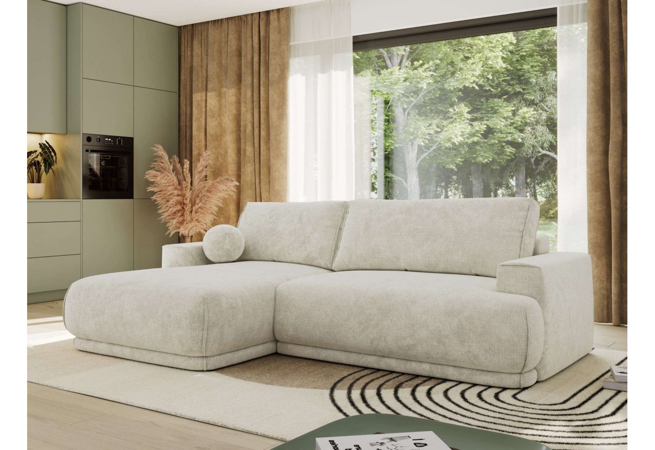 Narożnik RINA L - strona lewa - kremowy, szenil grubo tkany