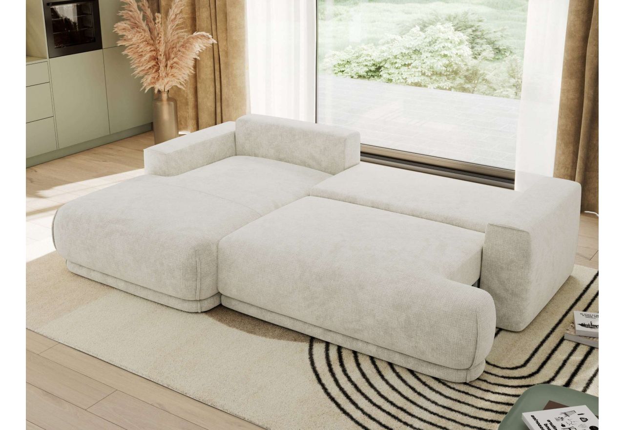 Narożnik RINA L - strona lewa - kremowy, szenil grubo tkany