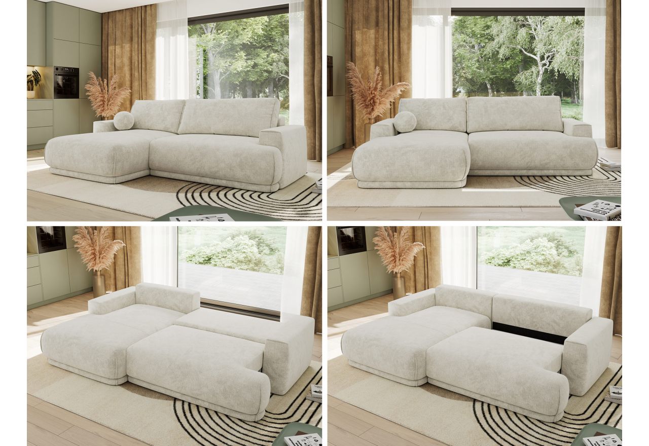 Narożnik RINA L - strona lewa - kremowy, szenil grubo tkany