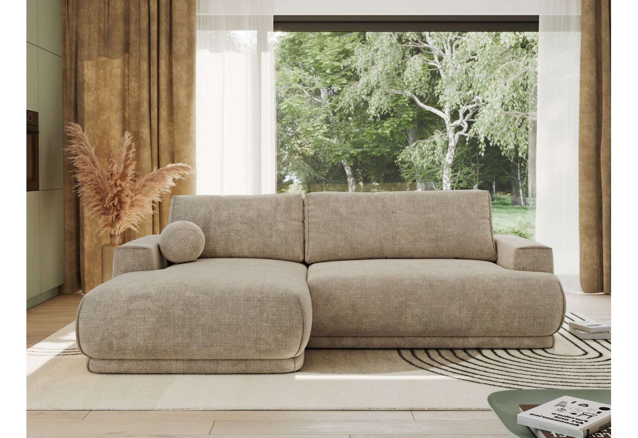 Narożnik RINA L - strona lewa - beżowy, szenil grubo tkany