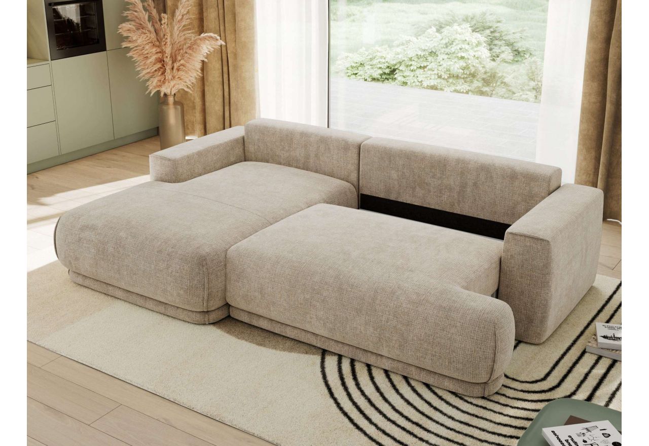 Narożnik RINA L - strona lewa - beżowy, szenil grubo tkany