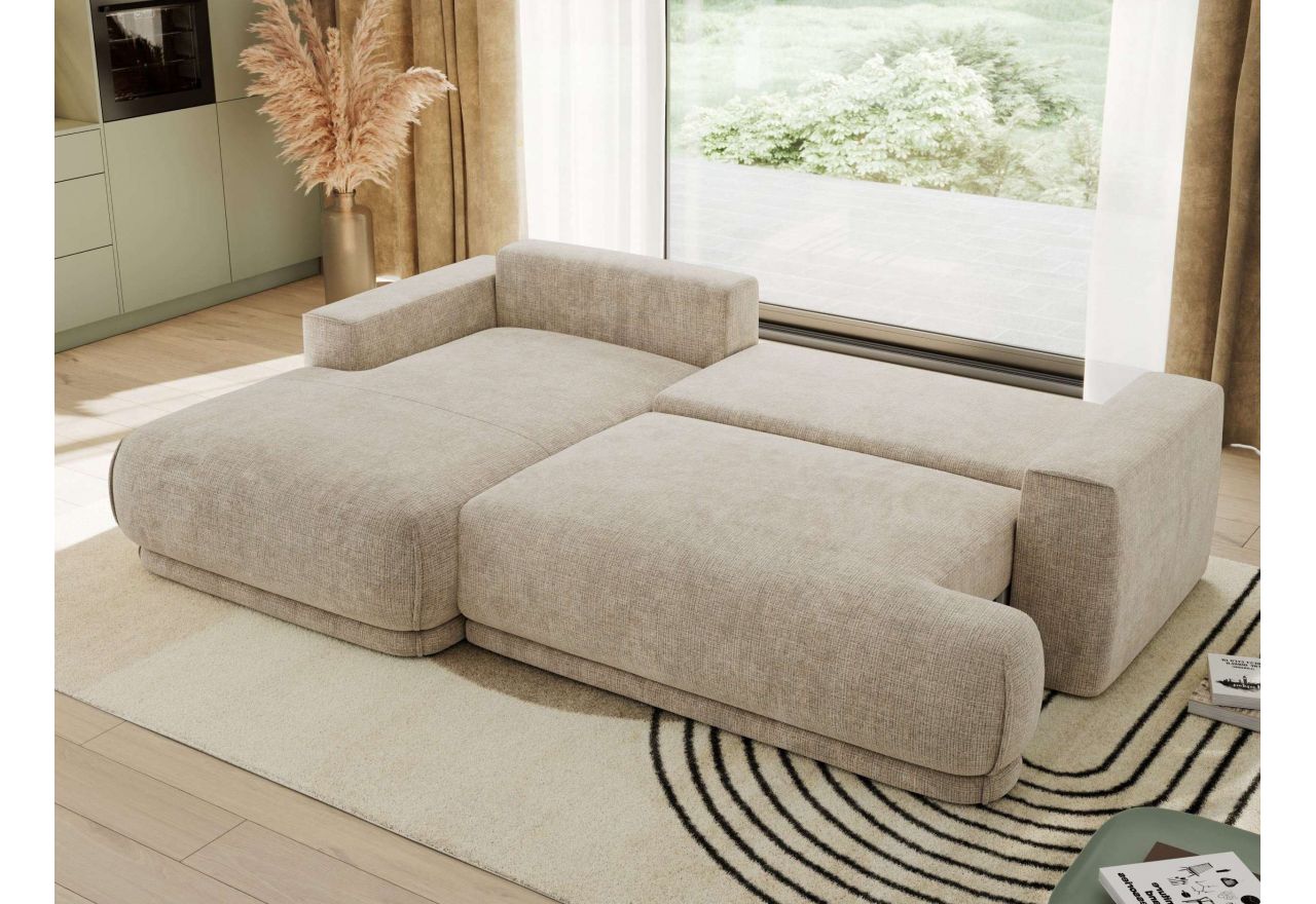 Narożnik RINA L - strona lewa - beżowy, szenil grubo tkany