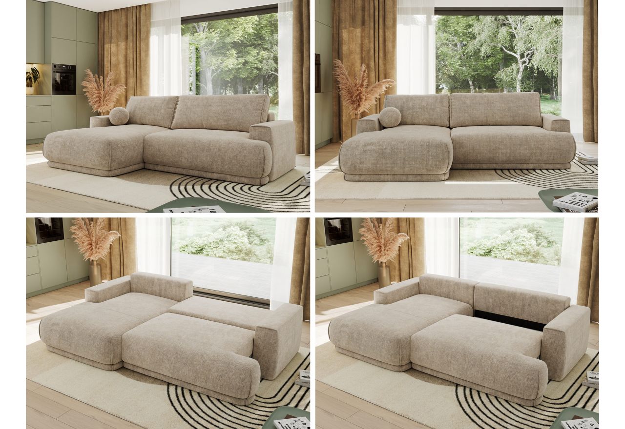 Narożnik RINA L - strona lewa - beżowy, szenil grubo tkany