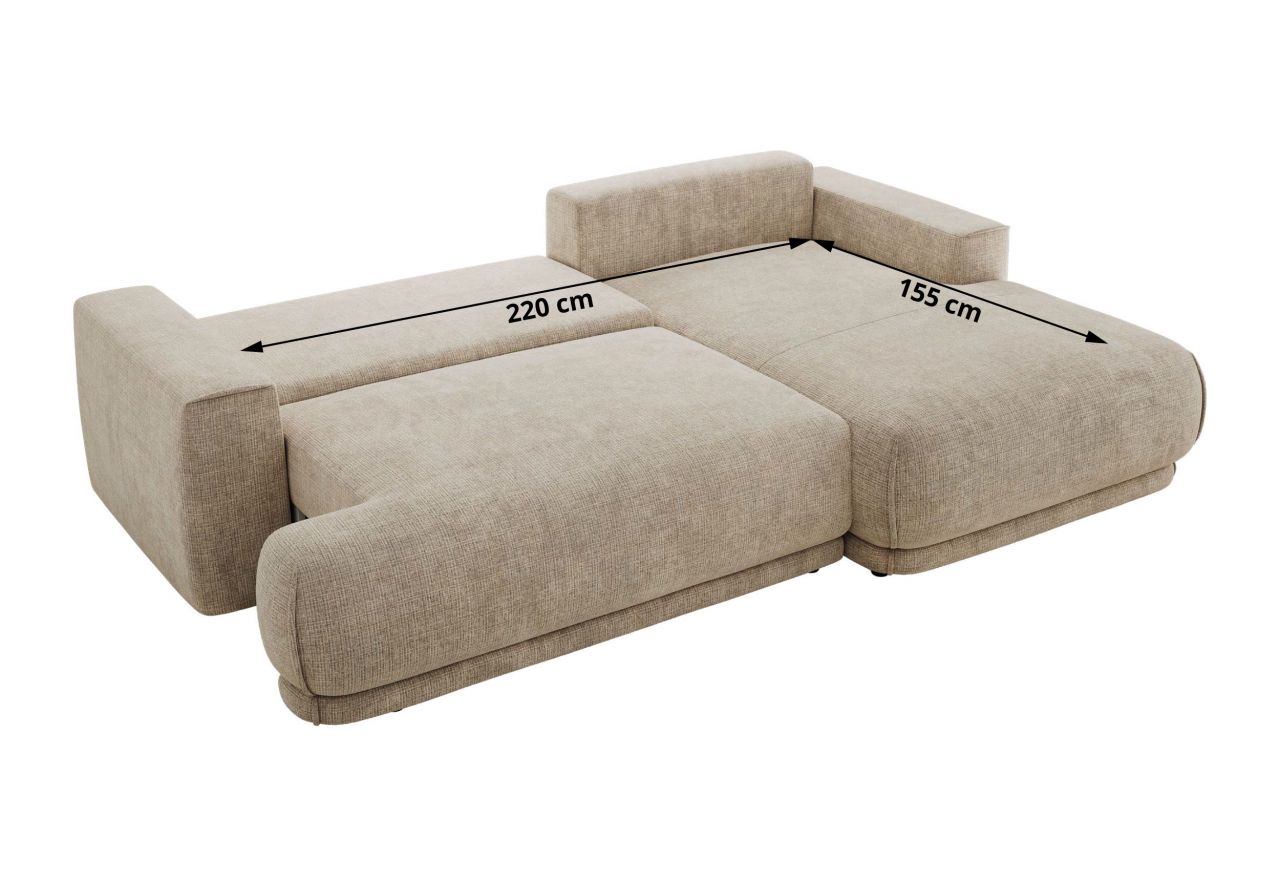 Narożnik RINA L - strona lewa - beżowy, szenil grubo tkany