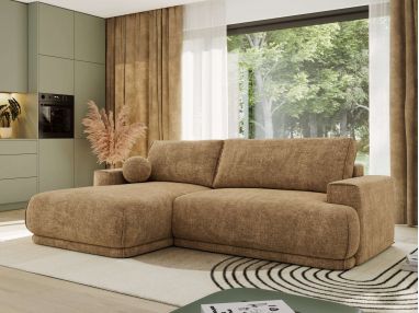 Narożnik RINA L - strona lewa - jasnobrązowy, szenil grubo tkany