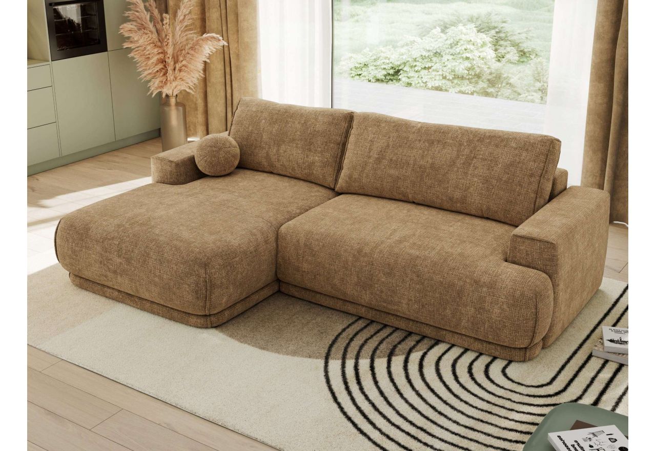 Narożnik RINA L - strona lewa - jasnobrązowy, szenil grubo tkany