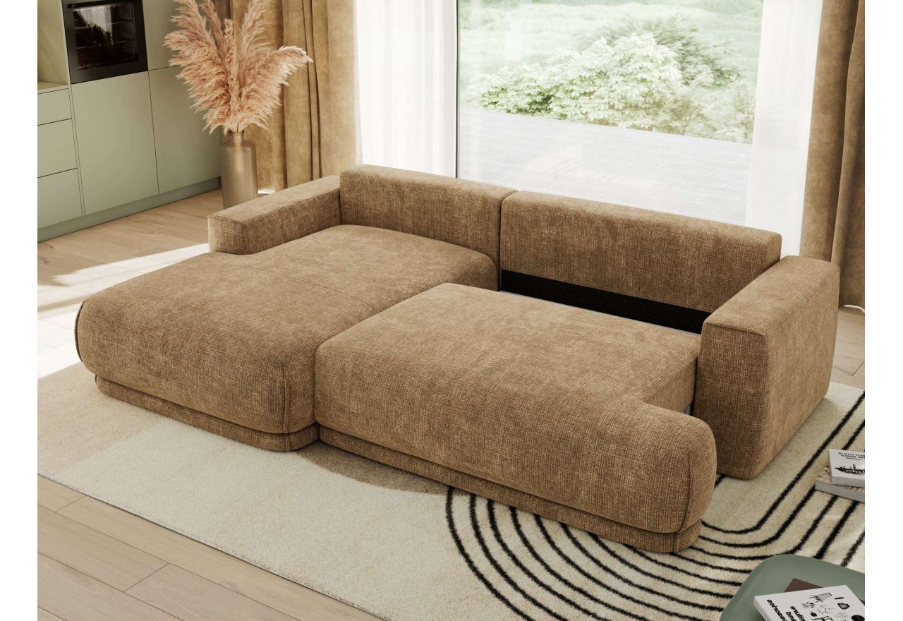 Narożnik RINA L - strona lewa - jasnobrązowy, szenil grubo tkany