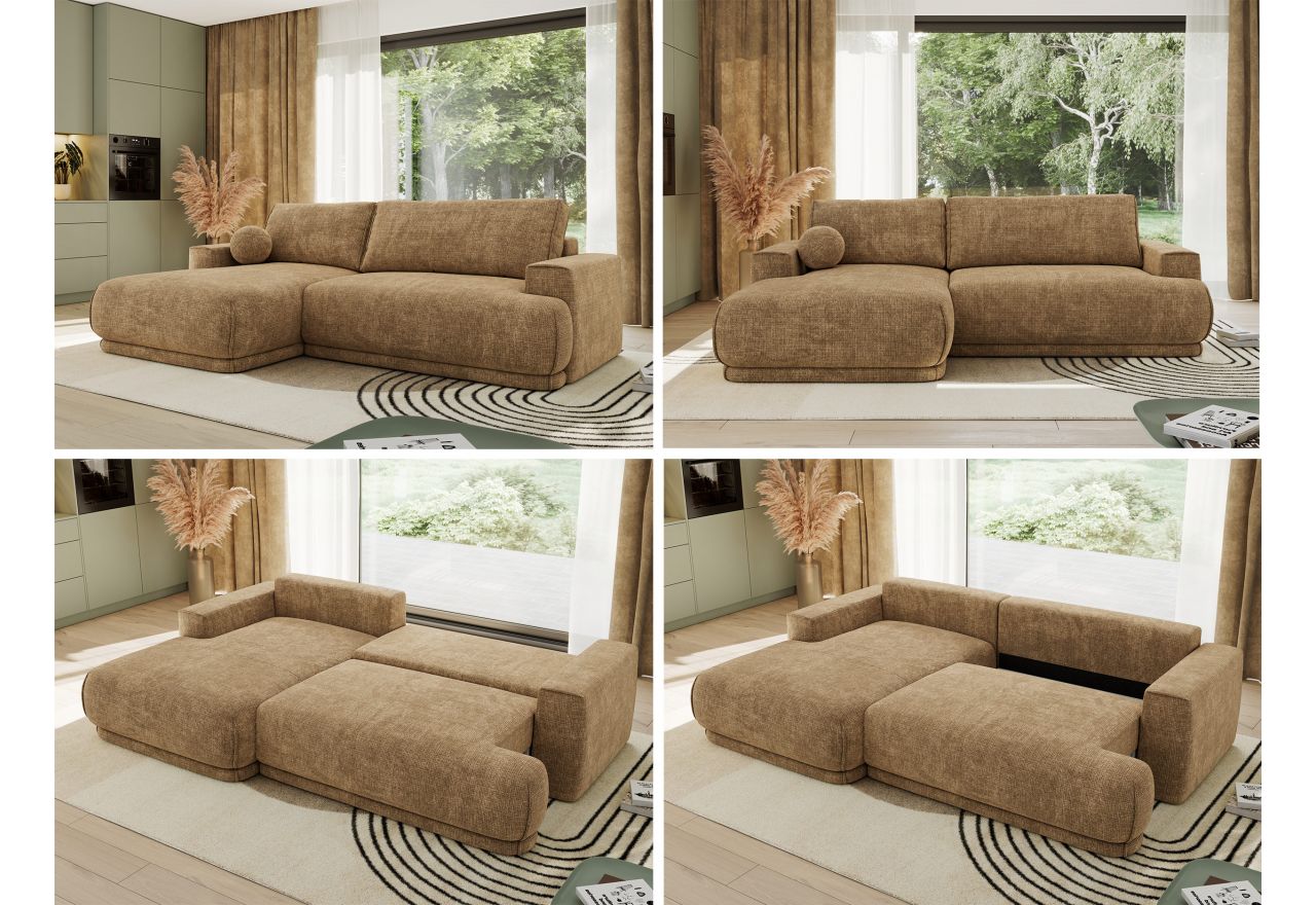 Narożnik RINA L - strona lewa - jasnobrązowy, szenil grubo tkany