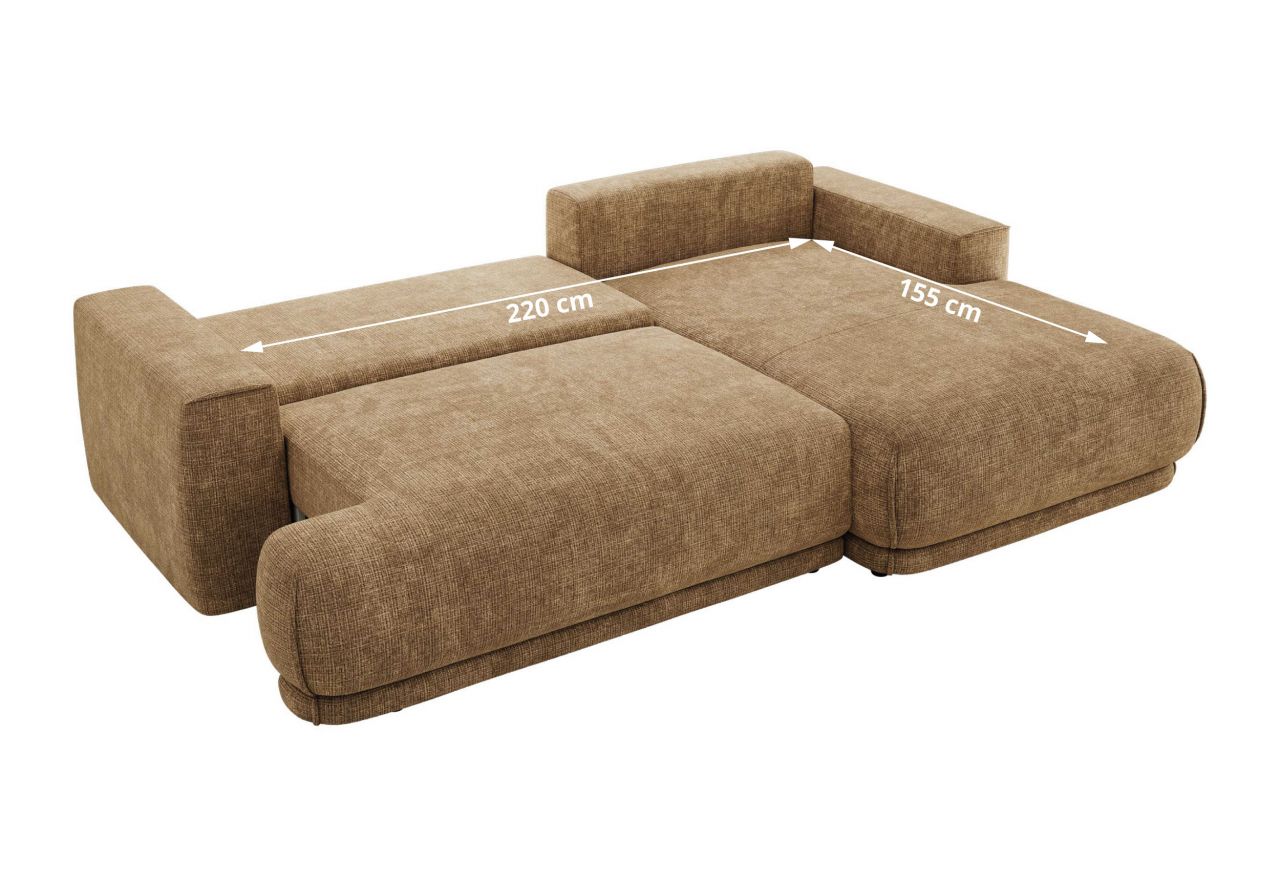 Narożnik RINA L - strona lewa - jasnobrązowy, szenil grubo tkany