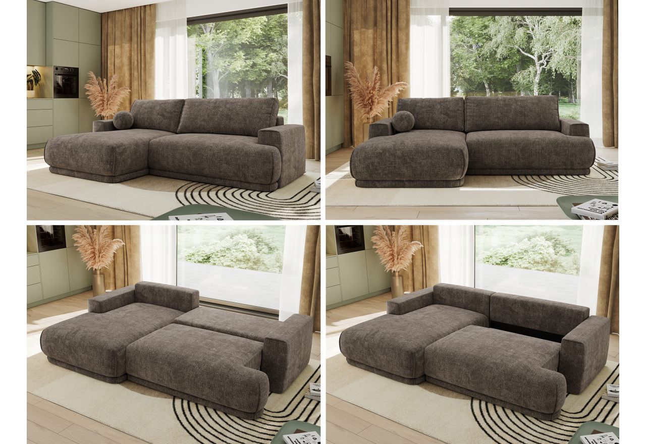 Narożnik RINA L - strona lewa - brązowy, szenil grubo tkany