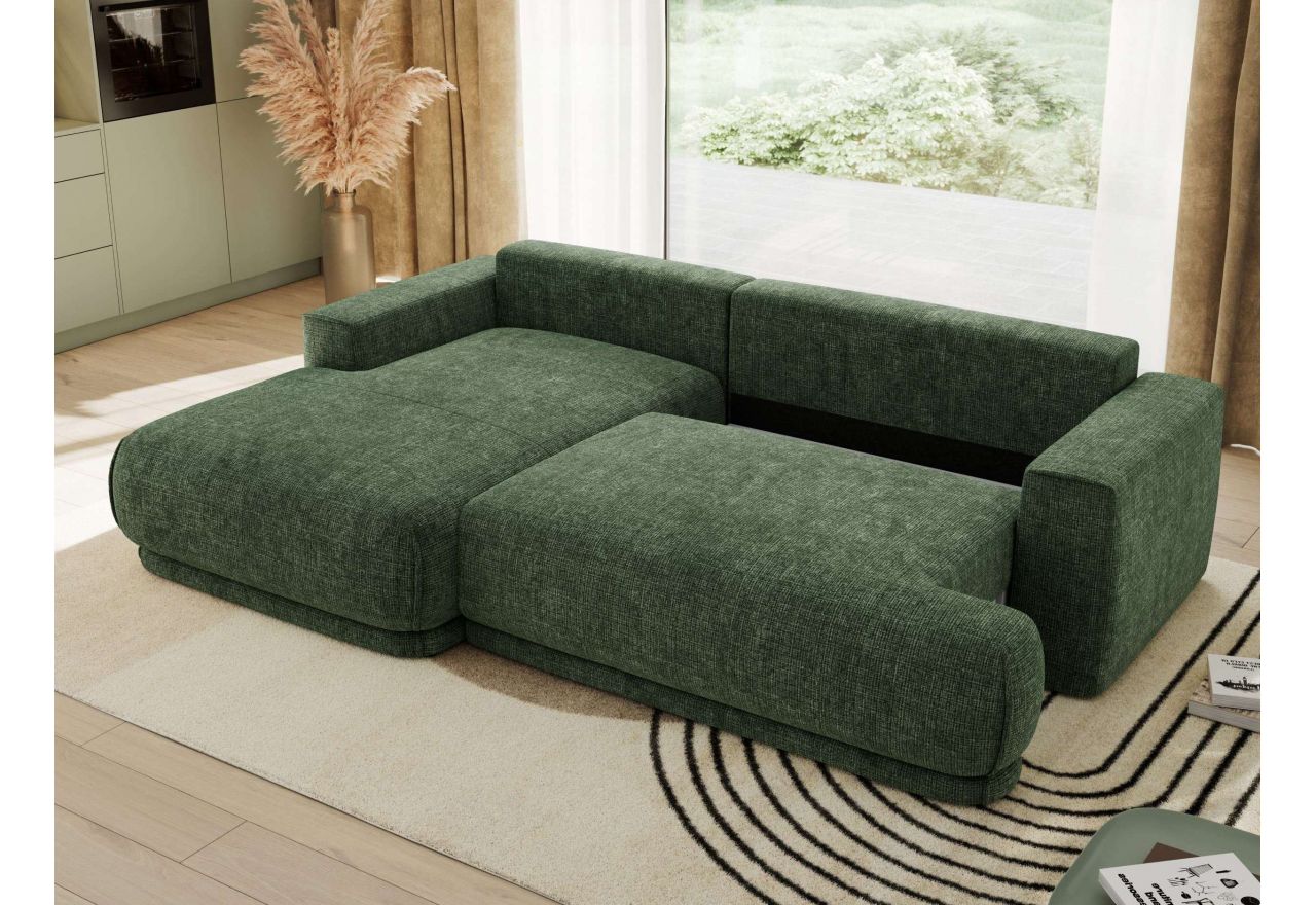 Narożnik RINA L - strona lewa - ciemnozielony, szenil grubo tkany