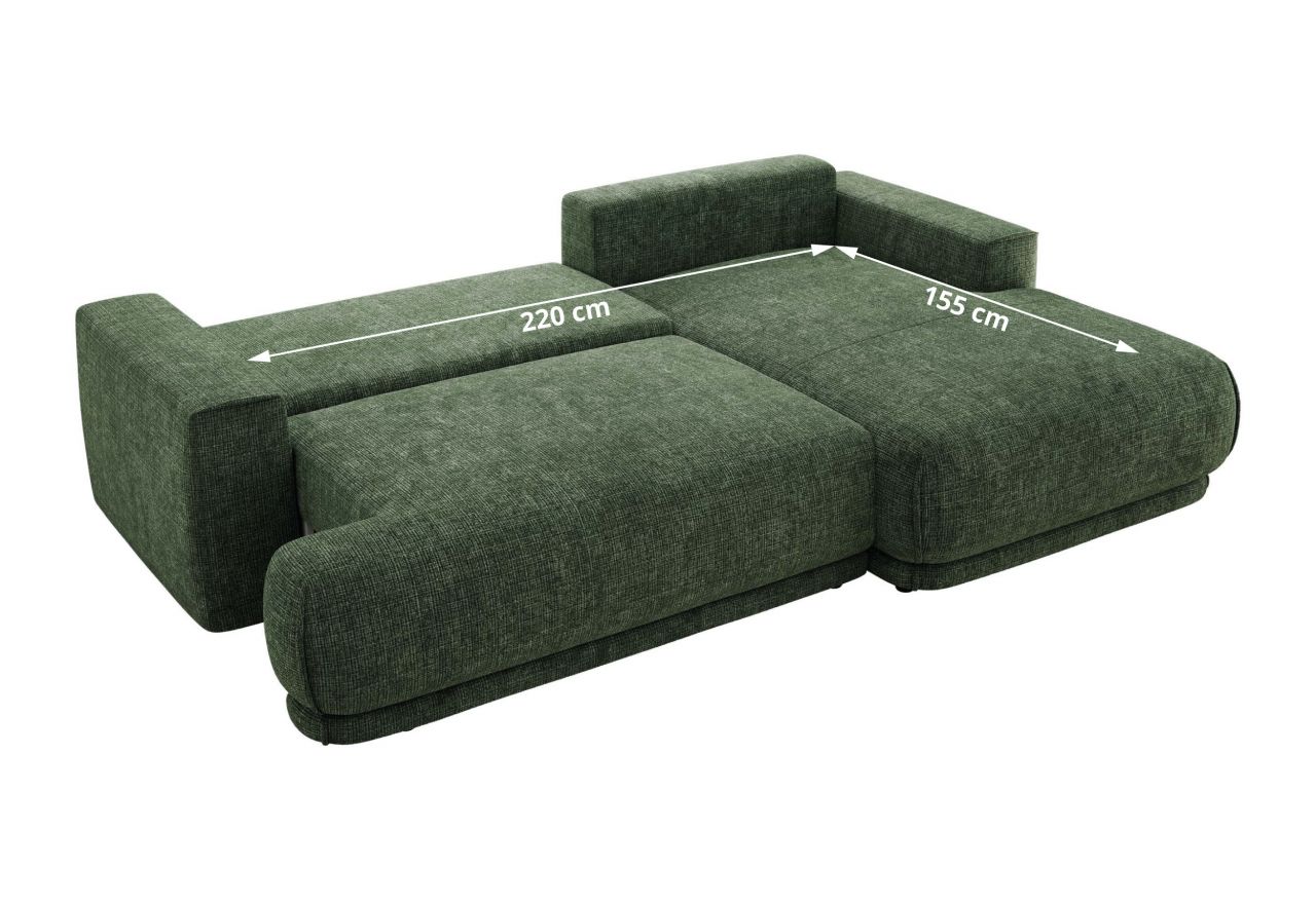 Narożnik RINA L - strona lewa - ciemnozielony, szenil grubo tkany