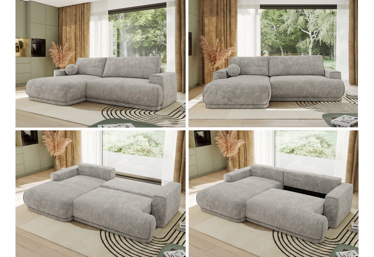 Narożnik RINA L - strona lewa - jasnoszary, szenil grubo tkany