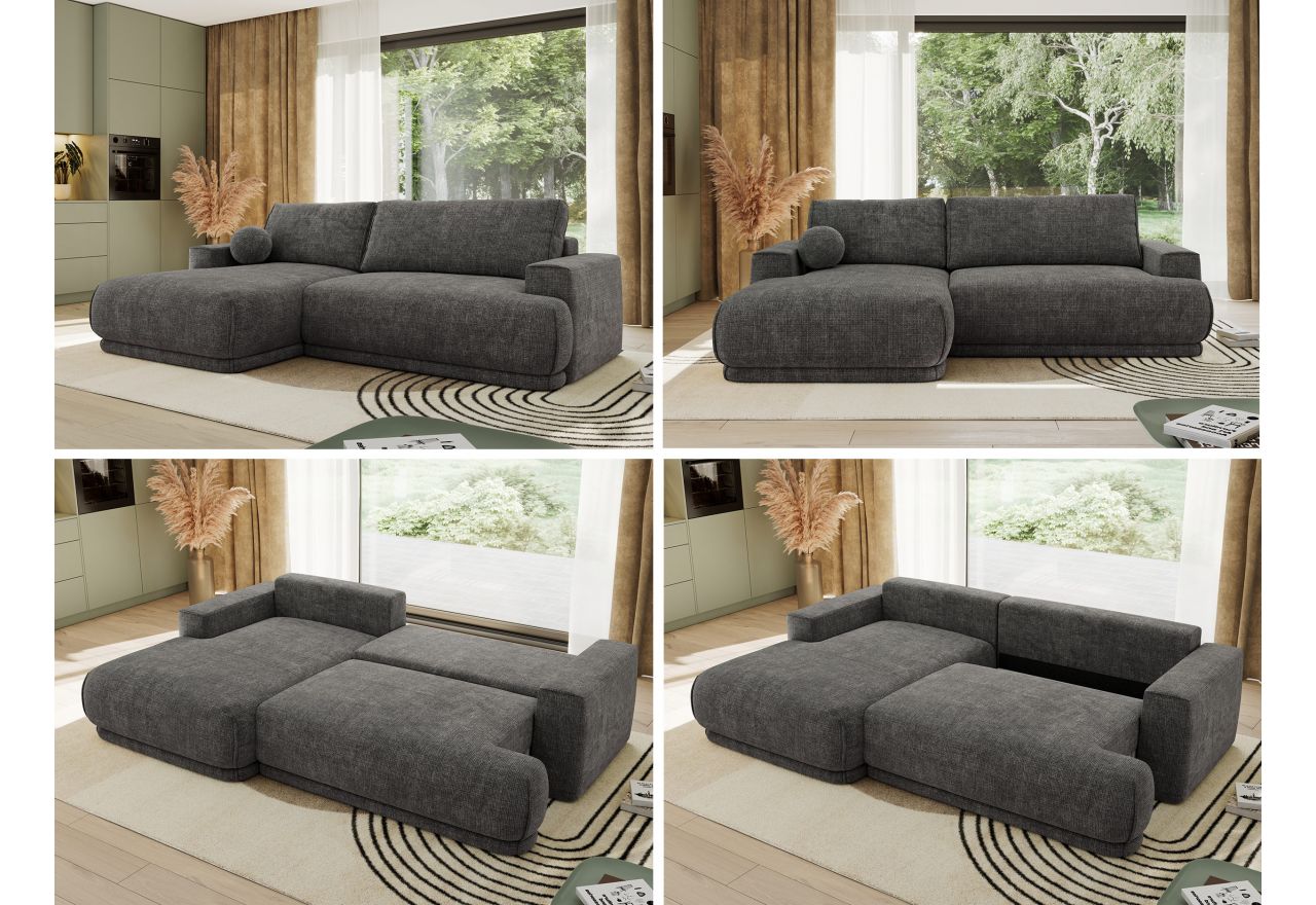 Narożnik RINA L - strona lewa - szary, szenil grubo tkany