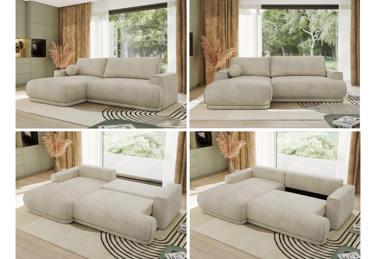 Narożnik RINA L - strona lewa - beżowy, welwet