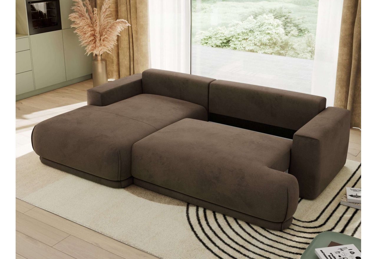 Narożnik RINA L - strona lewa - brązowy, welwet