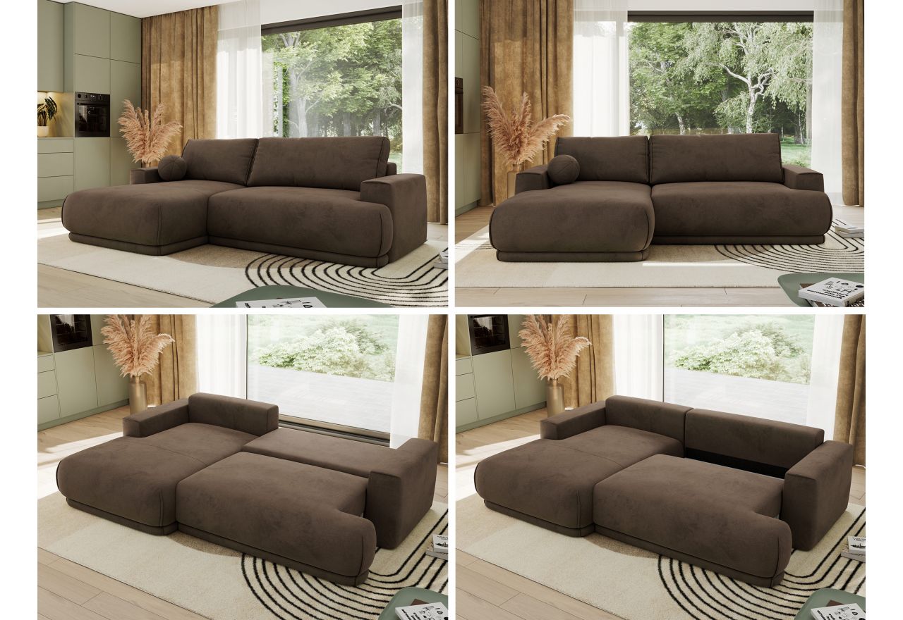 Narożnik RINA L - strona lewa - brązowy, welwet