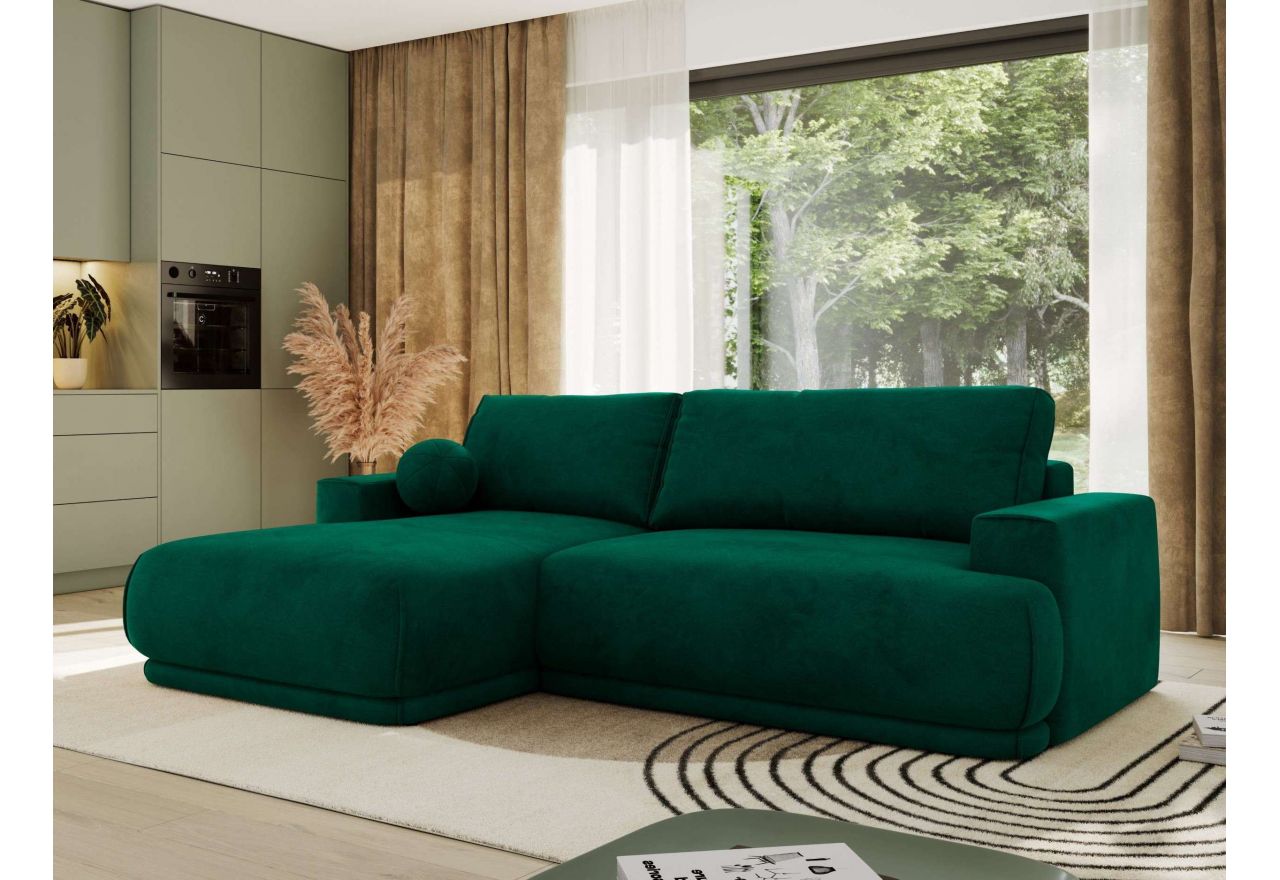 Narożnik RINA L - strona lewa - ciemnozielony, welwet
