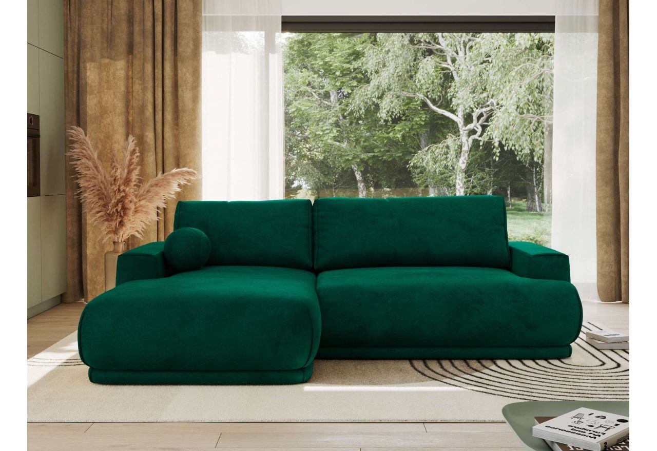 Narożnik RINA L - strona lewa - ciemnozielony, welwet