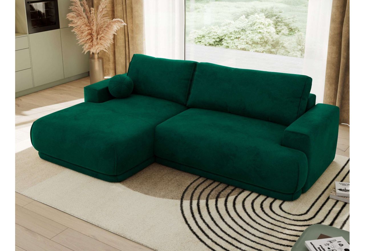 Narożnik RINA L - strona lewa - ciemnozielony, welwet