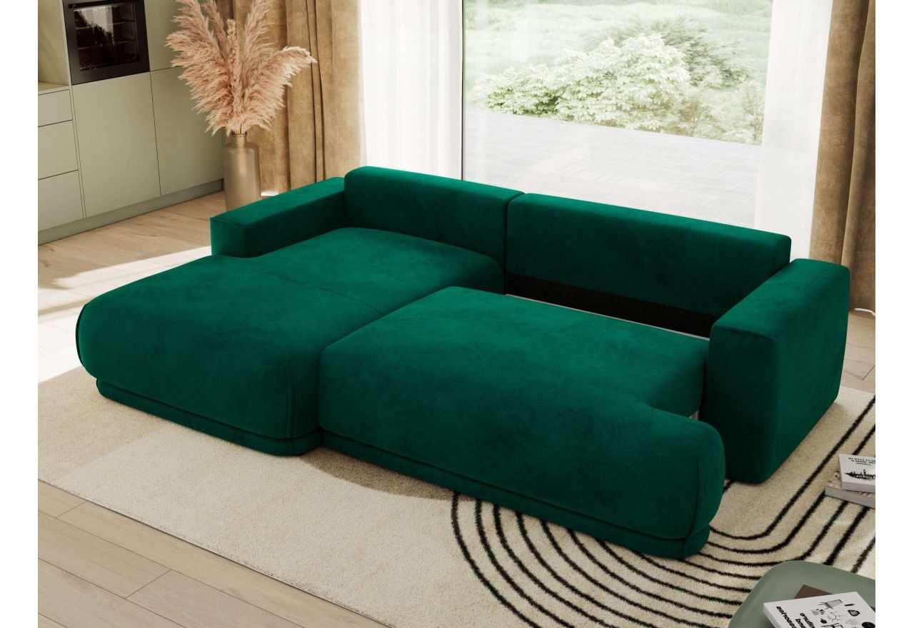 Narożnik RINA L - strona lewa - ciemnozielony, welwet
