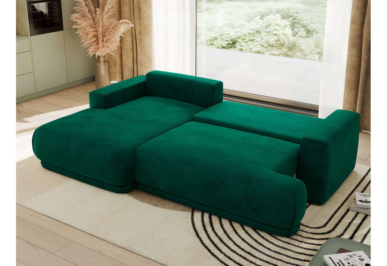 Narożnik RINA L - strona lewa - ciemnozielony, welwet