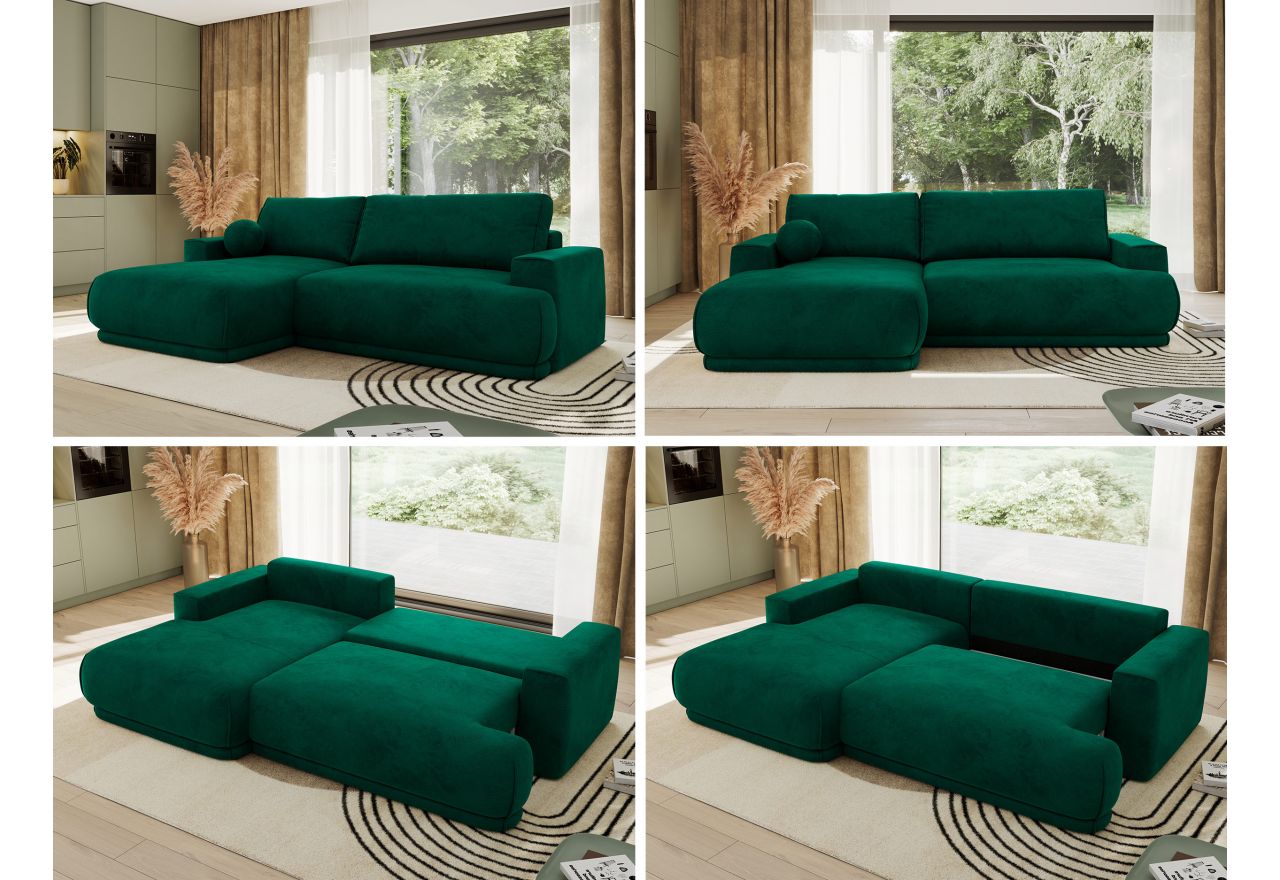 Narożnik RINA L - strona lewa - ciemnozielony, welwet