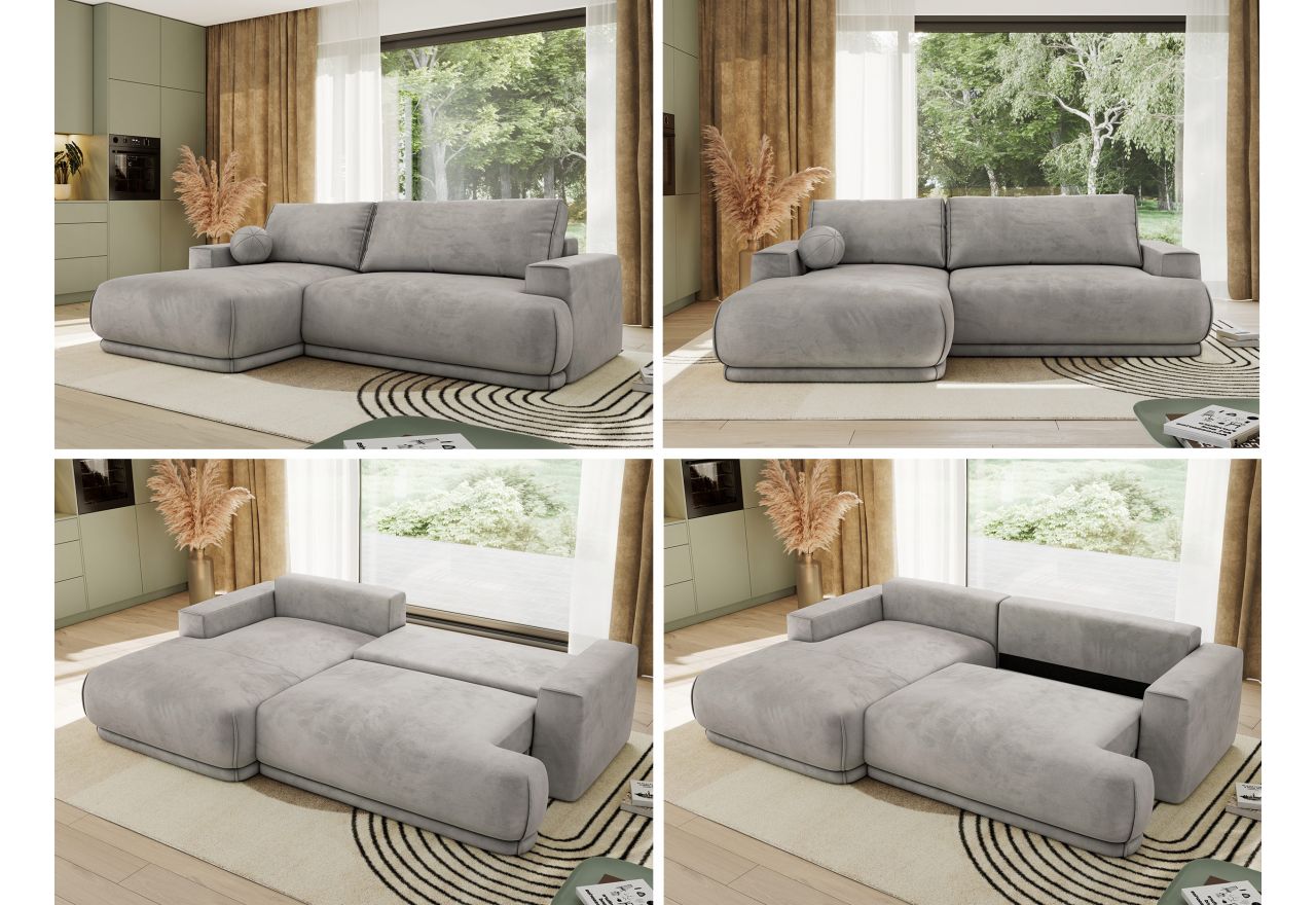 Narożnik RINA L - strona lewa - jasnoszary, welwet