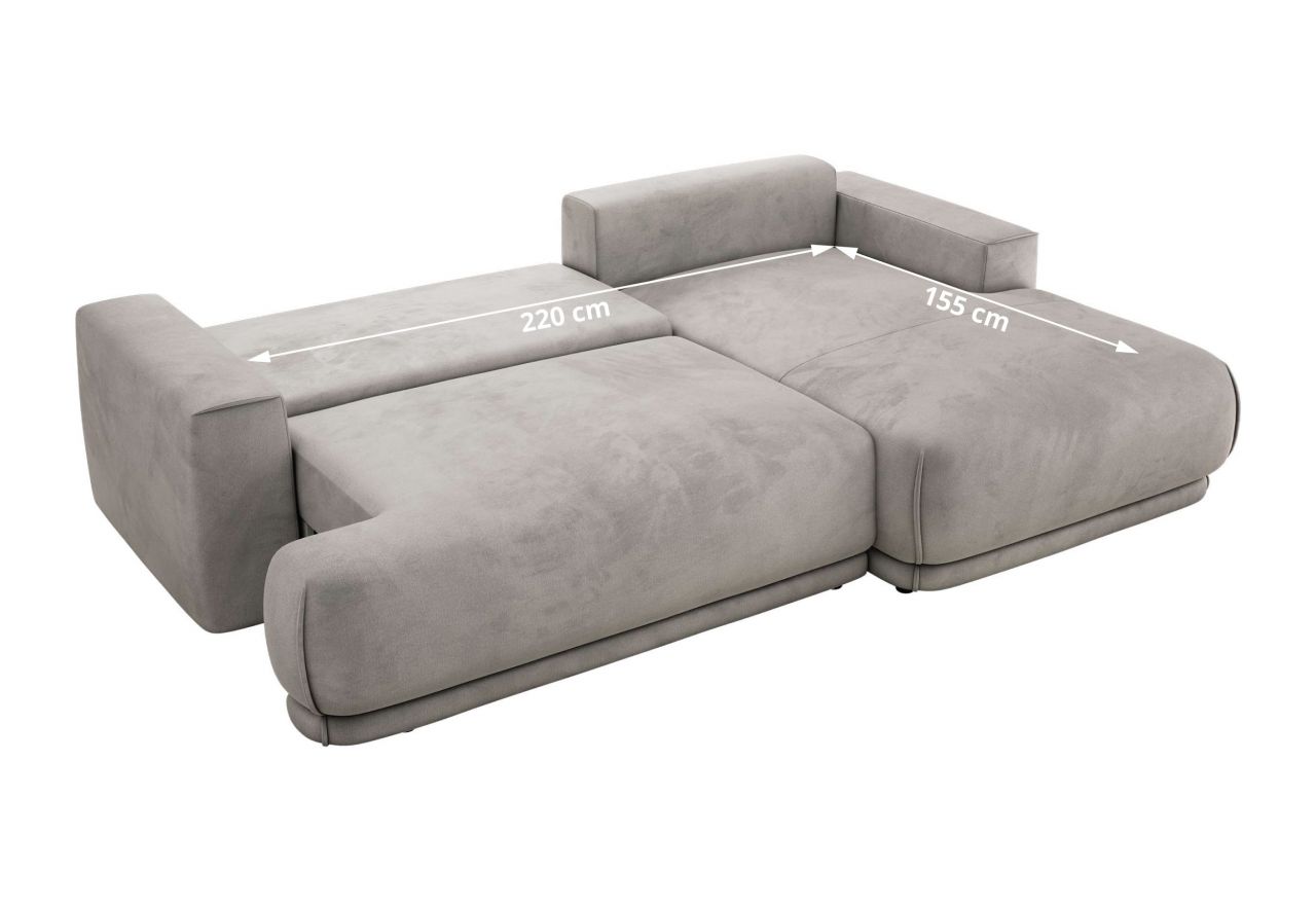 Narożnik RINA L - strona lewa - jasnoszary, welwet