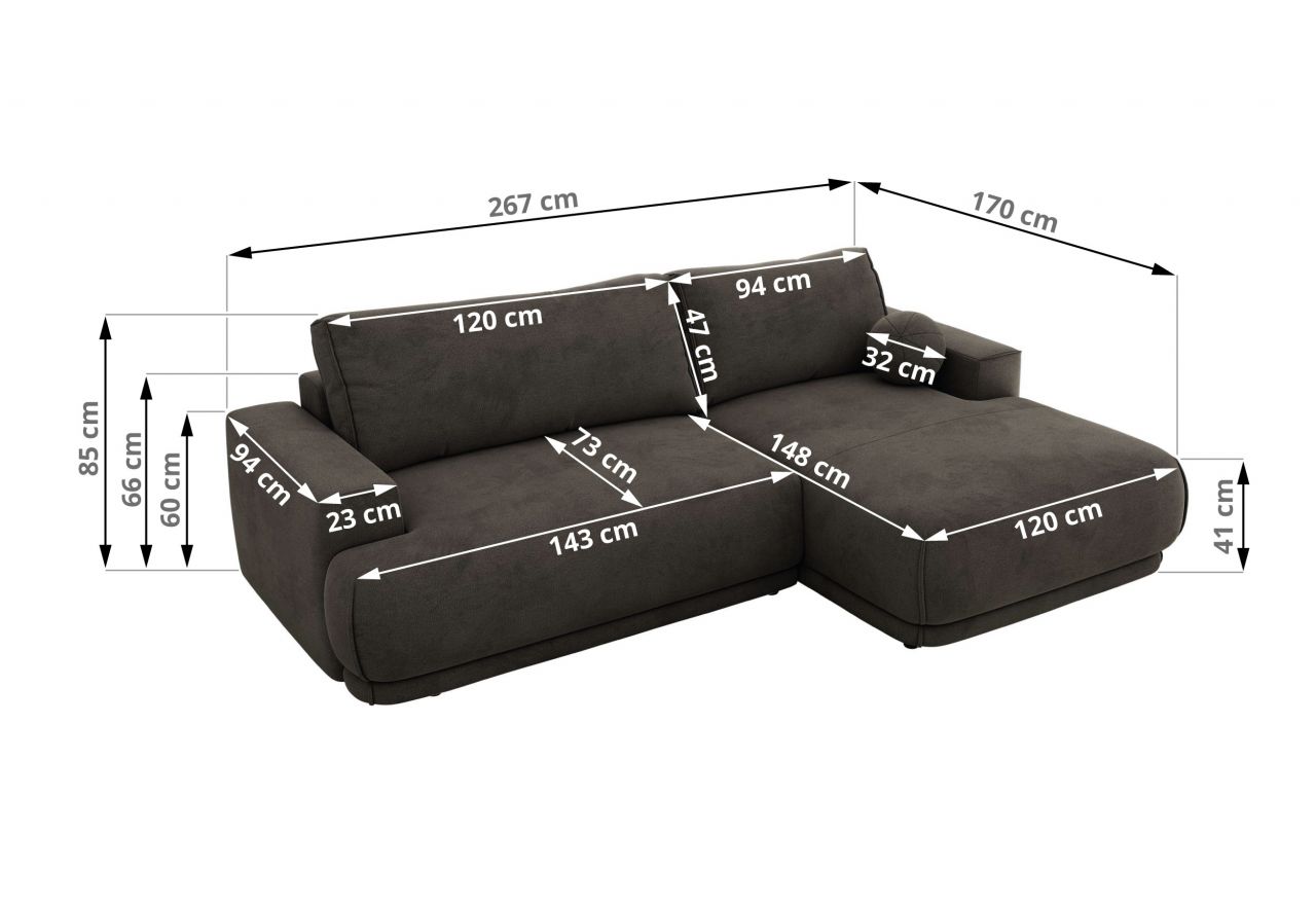 Narożnik RINA L - strona lewa - ciemnoszary, welwet