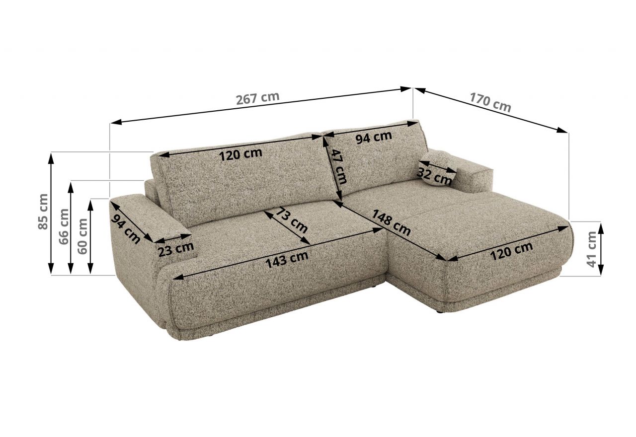 Narożnik RINA L - strona lewa - beżowy, struktura