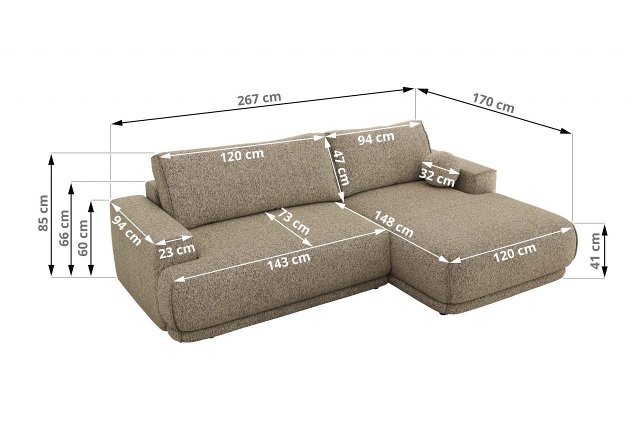 Narożnik RINA L - strona lewa - ciemnobeżowy, struktura