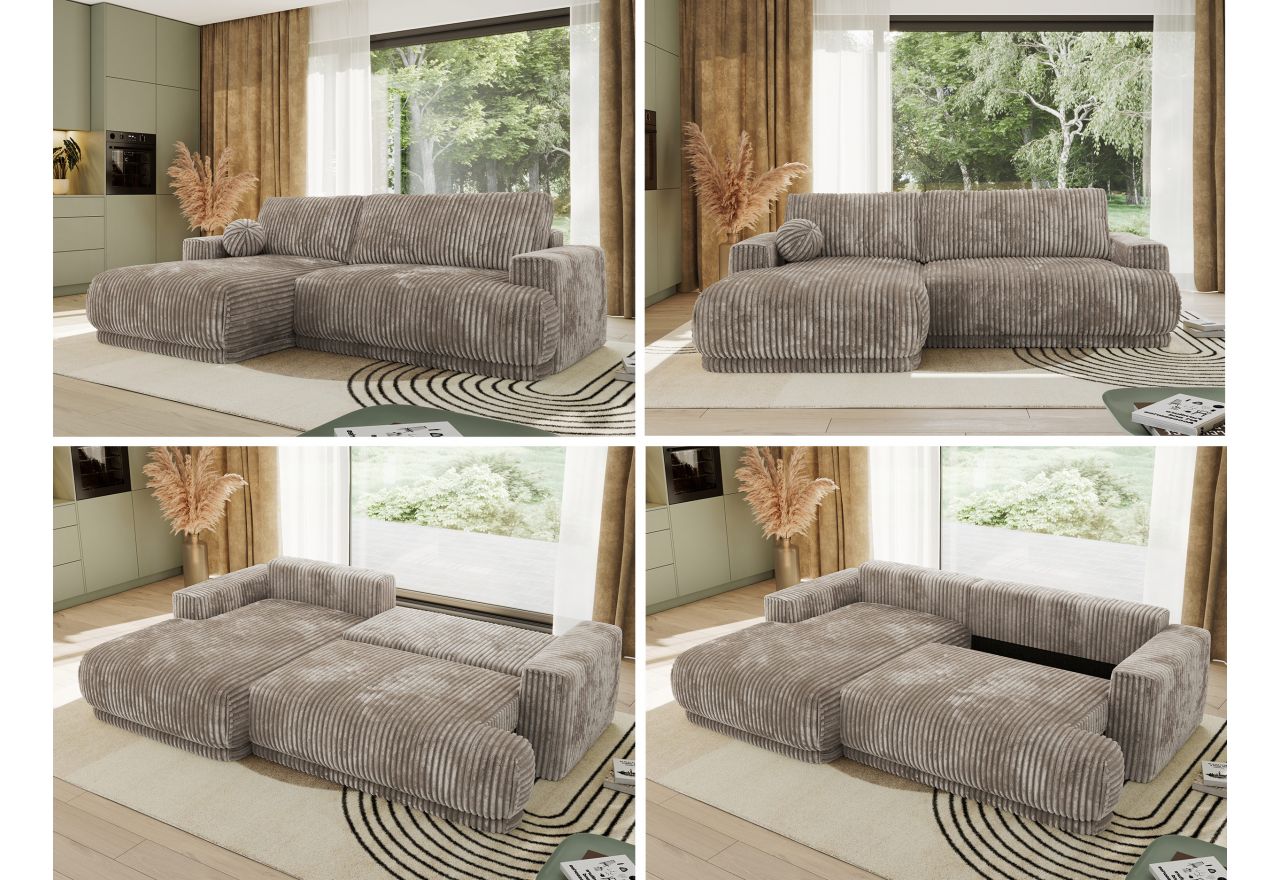 Narożnik RINA L - strona lewa - jasnobrązowy, sztruks