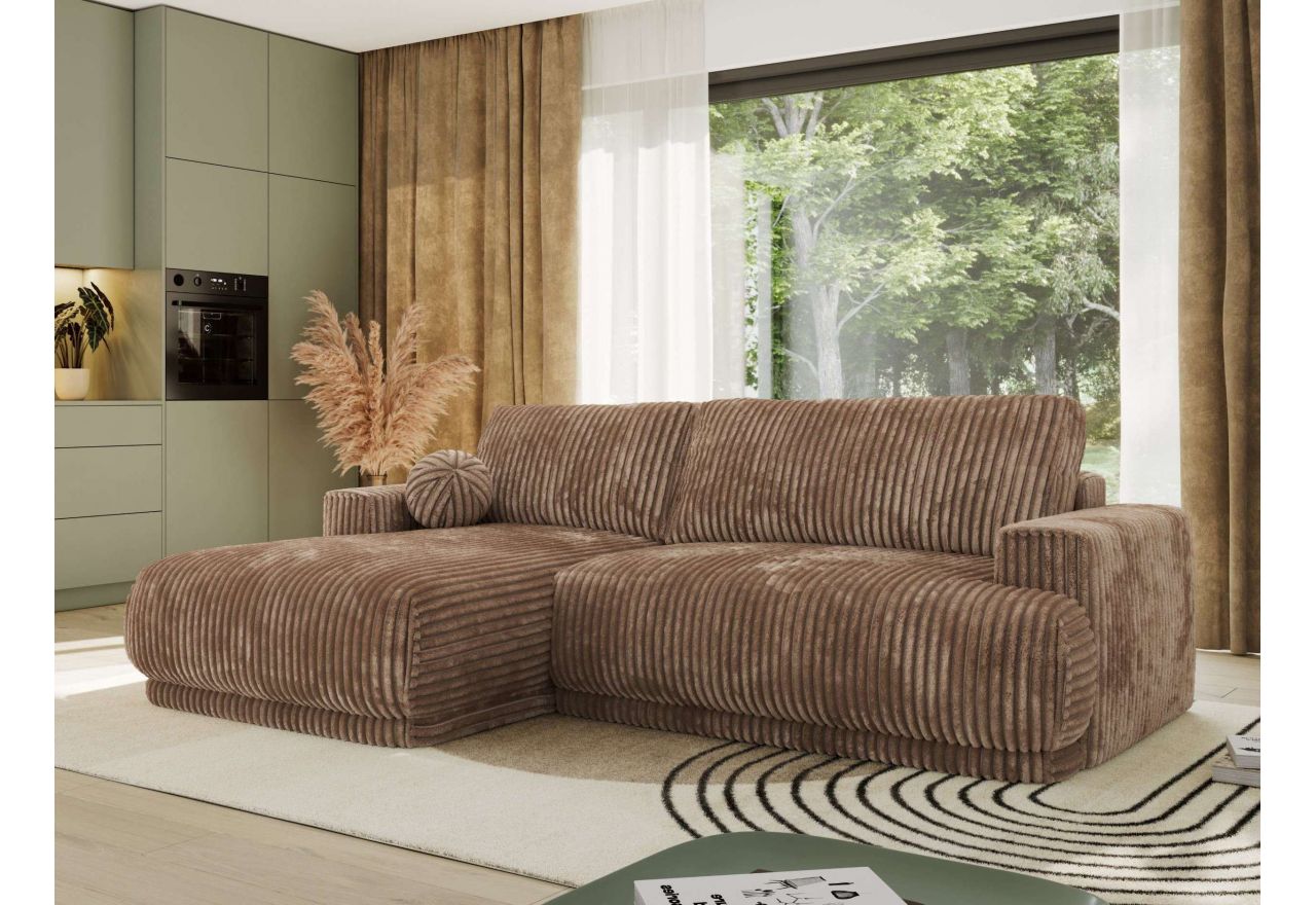 Narożnik RINA L - strona lewa - brązowy, sztruks